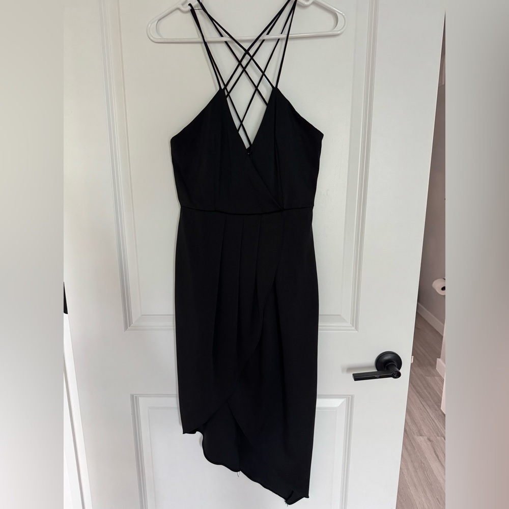 Mustard Seed Black Asymmetrical Strappy Wrap-Front Dress